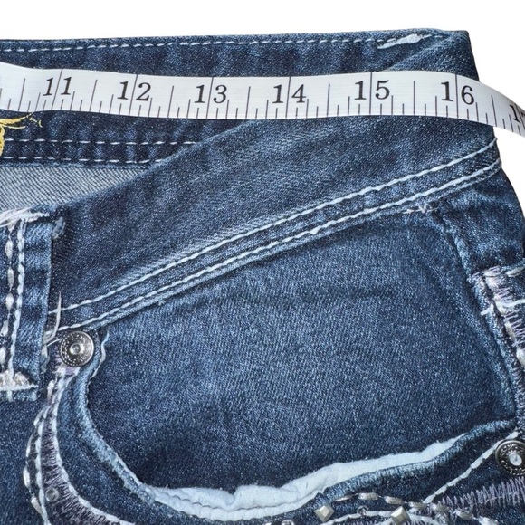 Maurice’s Women’s 11/12 Long Dark Flare Low-Rise Faded Blue Denim Jeans - Picture 8 of 12